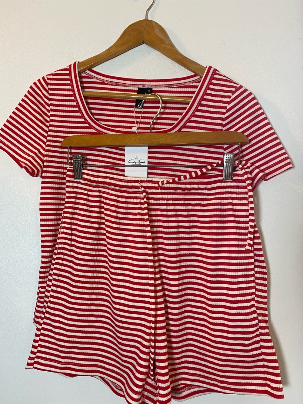 Striped Red and White Short Sleeve Women’s Tee and shorts set